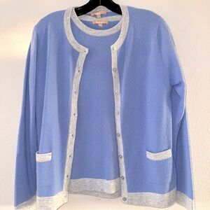 KIER + J Sweater Set Cashmere Cardigan & Matching Sweater Top L